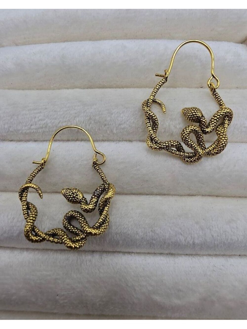 Gold Tone Snake Hoop Earrings Unique Design